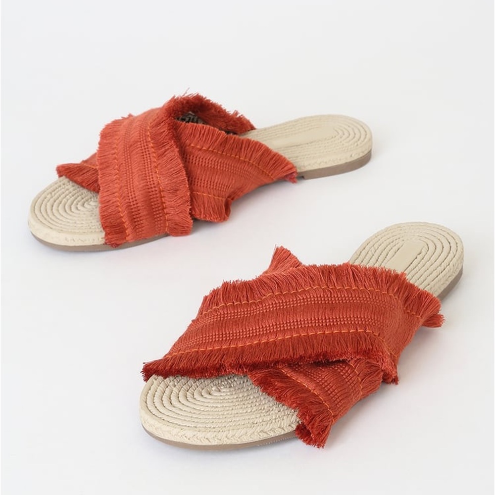 Crevo Monroe Orange Frayed Slide Sandals